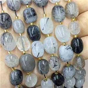 Natural Black Rutilated Quartz Nugget Beads Freeform, approx 10-15mm