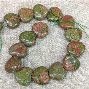 Natural Unakite Heart Beads, approx 28mm