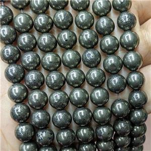 Natural Pyrite Beads Smooth Round, approx 6mm dia