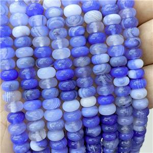 Natural Stripe Agate Beads Banded Smooth Rondelle Skyblue Dye, approx 5-8mm