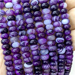 Natural Stripe Agate Beads Banded Smooth Rondelle Purple Dye, approx 5-8mm