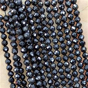 Natural Black Tourmaline Beads Faceted Round, approx 3mm