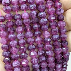 Natural Jade Beads Fuchsia Dye Faceted Pumpkin, approx 8mm