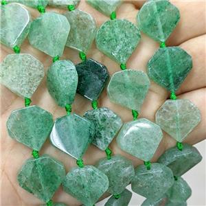 Natural Green Strawberry Quartz Heart Beads, approx 16mm