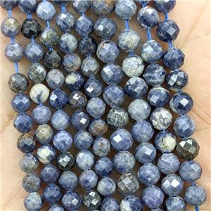 Natural Sapphire Beads Faceted Round Blue B-Grade, approx 4mm dia