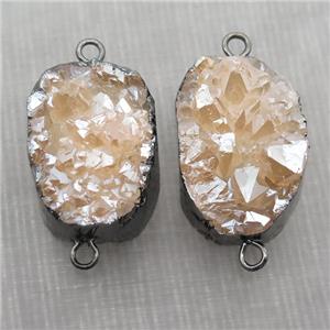 champagne Quartz Druzy connector, freeform, black plated, approx 20-35mm