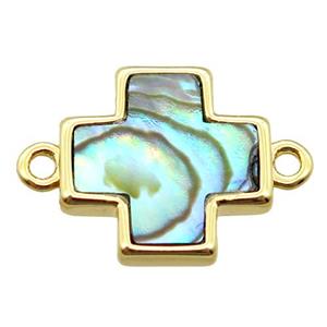 abalone shell cross connector, gold plated, approx 13x13mm