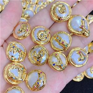 white pearl beads, gold plated, mixed shape, approx 18-20mm