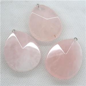 Rose Quartz pendant, faceted teardrop, approx 35-45mm