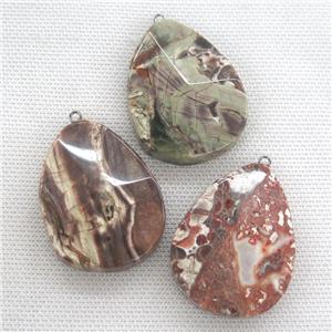 Ocean Jasper pendant, faceted teardrop, approx 35-45mm