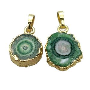 green Solar Quartz Druzy pendant, gold plated, approx 12-16mm