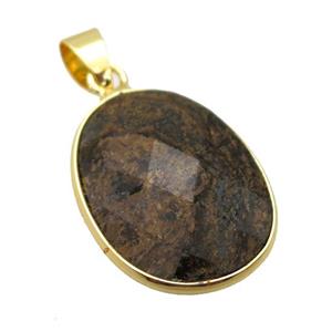 Bronzite oval pendant, approx 17-22mm