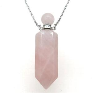 Rose Quartz perfume bottle Necklace, approx 16-60mm