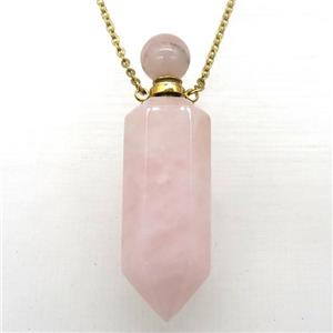 Rose Quartz perfume bottle Necklace, approx 16-60mm