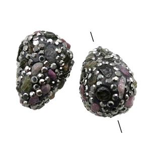 Clay teardrop Beads paved rhinestone with tourmaline, approx 15-20mm