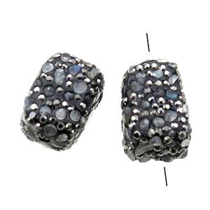 Clay cuboid Beads paved rhinestone with Labradorite, approx 15-20mm