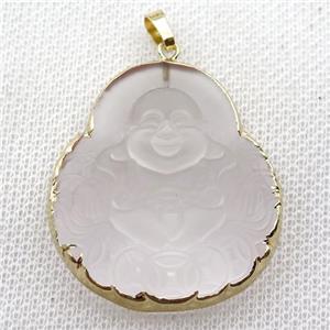 matte Chinese Crystal Glass buddha pendant, gold plated, approx 35-40mm