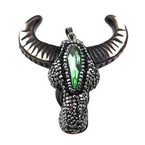 Resin bullhead paved rhinestone, approx 50-55mm