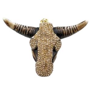 Resin bullhead paved yellow rhinestone, approx 50-70mm