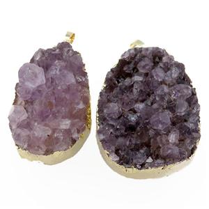 Amethyst Druzy pendant, freeform, gold plated, approx 25-45mm