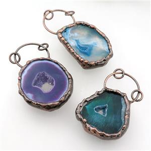 agate druzy slab pendant, mix color, approx 30-45mm