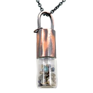 copper perfume bottle Necklace with labradorite, antique red, approx 16-65mm