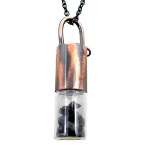 copper perfume bottle Necklace with onyx, antique red, approx 16-65mm