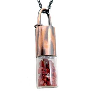 copper perfume bottle Necklace with red jasper, antique red, approx 16-65mm