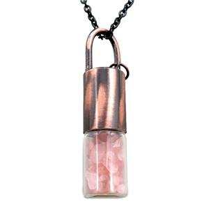 copper perfume bottle Necklace with rose quartz, antique red, approx 16-65mm