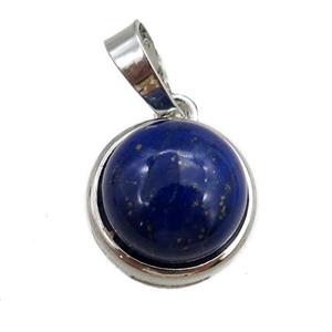 lapis pendant, circle, platinum plated, approx 11mm, 13mm dia