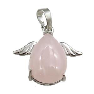 rose quartz angel pendant, platinum plated, approx 13-18mm, 20-25mm