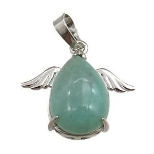 green aventurine angel pendant, platinum plated, approx 13-18mm, 20-25mm