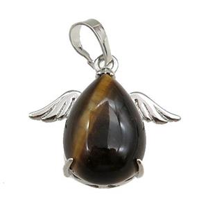 tiger eye stone angel pendant, platinum plated, approx 13-18mm, 20-25mm