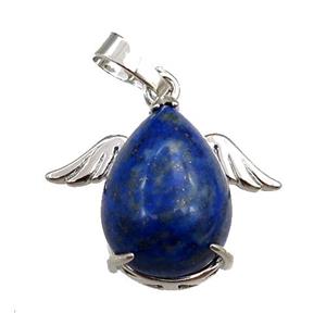 lapis angel pendant, platinum plated, approx 13-18mm, 20-25mm