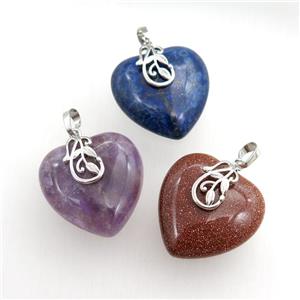 mixed gemstone heart pendant, approx 30mm