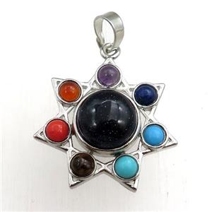 blue sandstone chakra pendant, platinum plated, approx 11mm, 27mm dia