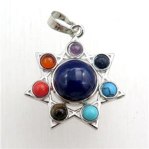 lapis chakra pendant, platinum plated, approx 11mm, 27mm dia