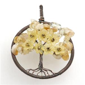 citrine pendant, tree of life, wire wrapped, approx 45mm