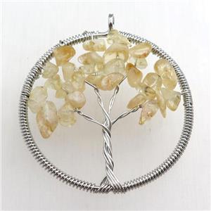 citrine pendant, tree of life, wire wrapped, approx 45mm