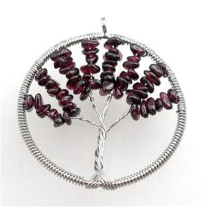 garnet pendant, tree of life, wire wrapped, approx 45mm