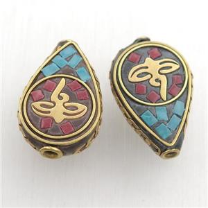 tibetan style beads, brass, teardrop, approx 17-28mm