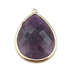 purple Amethyst pendant, faceted teardrop, approx 18-25mm