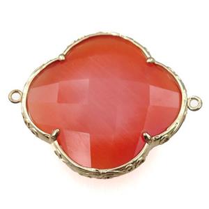 red cats eye stone clover connector, faceted, approx 40mm