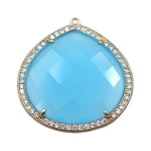 aqua cats eye stone peandant paved rhonestone, faceted teardrop, approx 27mm