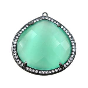 green cats eye stone peandant paved rhonestone, faceted teardrop, approx 27mm