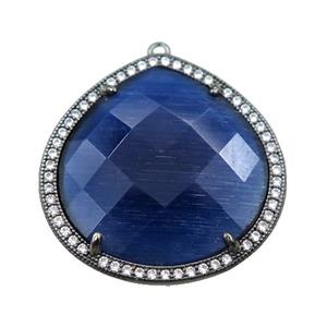 deepblue cats eye stone peandant paved rhonestone, faceted teardrop, approx 27mm