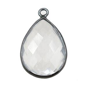 Chinese Crystal Glass pendant, faceted teardrop, black plated, approx 18-25mm