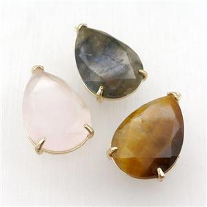 mix Gemstone pendant, faceted teardrop, approx 18-30mm