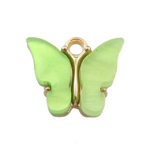 green pearlized Glass butterfly pendant, gold plated, approx 13mm