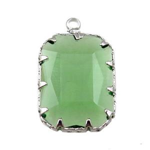 green crystal glass rectangle pendant, platinum plated, approx 14-19mm